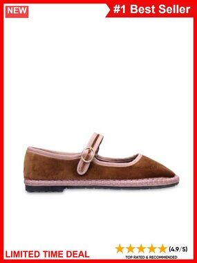Womens Flat Shoes Leather Footbed Buckle Strap Round Toe Casual Flats